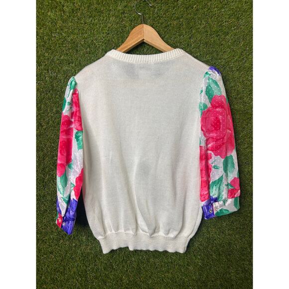 Vintage Work Habits Floral Print Puff Sleeve‎ Sweater Pullover Crewneck Size L - Picture 8 of 8